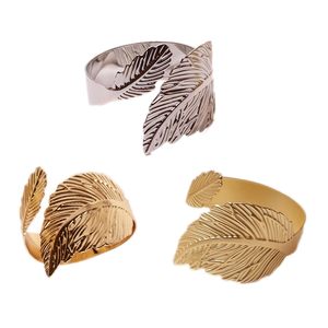 Gold Feather Napkin Ring Metal Table Decoration for <b>Wedding</b> Party Valentine's DayLuxury Golden Metal Portable Napkin & <b>Tissue</b> - Product Image 2