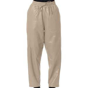 Women Leather Pants High Waist Regular Fit Stretch Faux Leather Straight Trousers Casual Streetwear Windproof Breathable Summer - Product Image 1