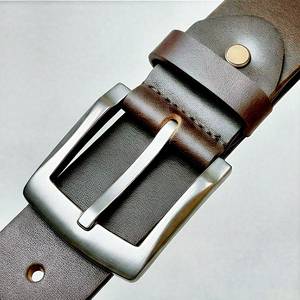 Ceinture formelle en cuir véritable au meilleur prix, couleur unie, boucle à ardillon en cuir de vachette, argentée, rectangulaire, durable, pour homme - Product Image 3