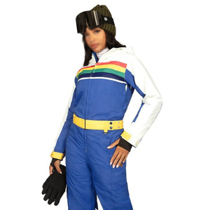 Custom Vintage Retro <b>Rainbow</b> Chest Stripe One Piece Ski Suit Unisex Polyester/Cotton 240g Waterproof Windproof Insulated Hooded - Product Image 4