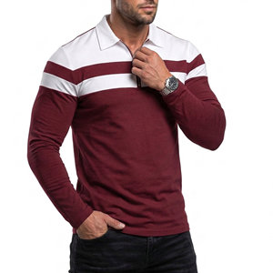 เสื้อโปโลแขนยาวผู้ชายขายส่งแบบ OEM ผลิตตามสั่ง ผ้าฝ้ายถักลายทางสีสันตัดกัน ทรงปกติ เสื้อโปโลสำหรับเล่นกีฬา - Product Image 2