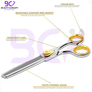 กรรไกรตัดผมบางสีเงินทอง คุณภาพดีที่สุด ขนาด 6.0 นิ้ว ผลิตจากสแตนเลส สำหรับร้านเสริมสวย อุปกรณ์ตัดผมคุณภาพสูง - Product Image 3