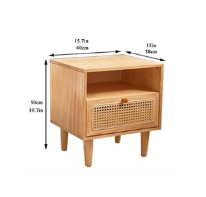 Mesita de Noche Moderna de Madera con Cajón de Ratán, Gabinete de Estilo Mid-Century con Estante Abierto para Dormitorio o Sala de Estar - Product Image 2