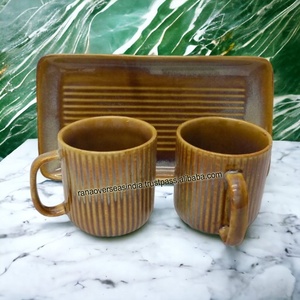 Factory Wholesale Stocked New Design Modern Luxury Ceramic Mug <b>Set</b> with Customized Logo Tray for Home Coffee Shop Use - Product Image 2