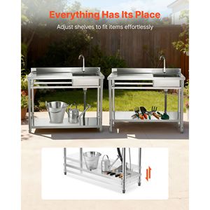 Lavello Commerciale Monoblocco Autoportante in Acciaio Inossidabile con Rubinetto per Cucina, Lavello Utilitario con Vasca Sinistra per Banco da Lavoro - Product Image 3
