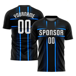 Tenues de football personnalisées imprimées par transfert thermique noir, blanc et bleu clair, tailles et couleurs variées, pour adultes unisexes - Product Image 4