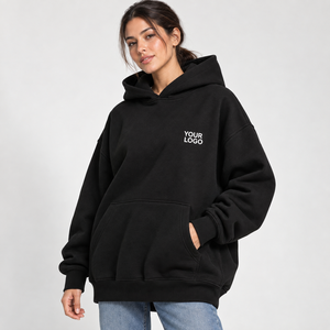 Sudadera con Capucha Extra Grande para Mujer, Sudadera de Forro Polar Negro con Estampado de Logotipo en la Parte Delantera, Manga Larga, Ropa Casual de Otoño - Product Image 1