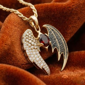 Iced Out <b>Angel</b> Devil Wing Moissanite Pendant Gold Plated Hip Hop Necklace Custom Bling <b>Charm</b> Unisex Gothic Streetwear Jewelry - Product Image 2