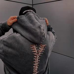 Sudadera con Capucha Vintage con Efecto Desgastado y Estampado de Esqueleto, Chaqueta con Cierre de Algodón Orgánico para Hombre - Product Image 5