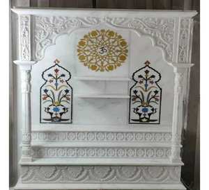 Mandir de Mármol Blanco Pulido Hecho a Mano de la Mejor Calidad y Precio Garantizado para Salón en India, Templo Interior con Patrón Decorativo - Product Image 2