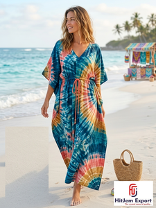 Custom Printed <b>Kaftan</b> Dress Women <b>Summer</b> Beach Wear Loose Fit Soft Fabric Trendy Design Wholesale Supply - Product Image 5