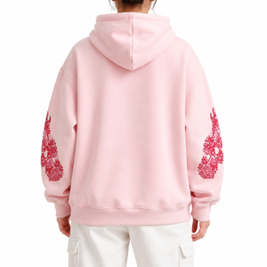<b>Pink</b> Hooded Fleece <b>Sweatshirt</b> Oversized Breathable Sleeve Casual Unisex Knitted Cotton Winter Wear High Quality - Product Image 3