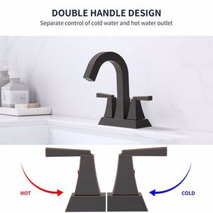 Grifo de lavabo de baño de bronce envejecido con 2 manijas, entre eje de 4 pulgadas, con mezclador y orificio de desagüe con rebosadero - Product Image 3