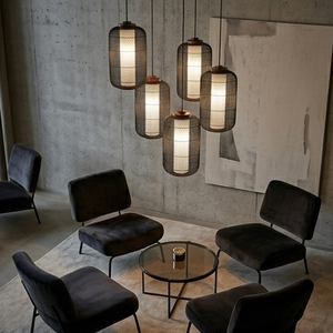 Modern <b>Black</b> Rattan Bamboo Pendant Light Cylinder <b>Lantern</b> Chandelier Ceiling Lamp For Living Room Hotel Bali Handcrafted Fixture - Product Image 6