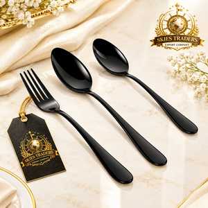 Ensemble de couverts noir mat en acier inoxydable, couverts de cuisine et de salle à manger modernes, ensemble de fourchettes, couteaux et cuillères, vaisselle minimaliste - Product Image 6