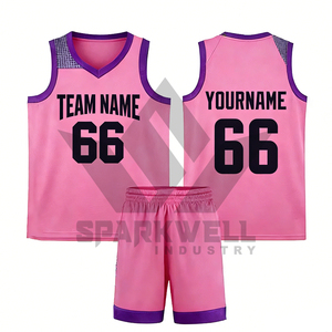 Conjunto de camiseta de baloncesto personalizada para adultos, cuello en V rojo, sin mangas, 100% poliéster, sublimada, que absorbe la humedad, nombre del equipo 66 - Product Image 5
