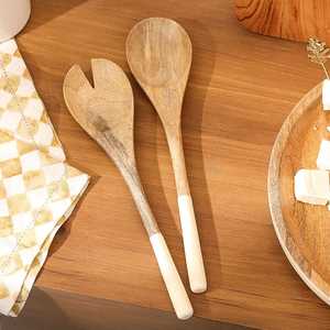 Salad Mixing Dinner Fork and Spoon Set Long Handle Salad Servers Set Acacia Wood <b>Serving</b> Spoons Set Cooking Spoon - Product Image 6