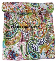 Couverture Bohème Kantha Indienne Faite à la Main en Coton Vintage à Motifs Floraux Écologique Toutes Saisons Personnalisable pour Lit ou Canapé – En Promotion