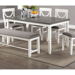 White 6pc Dining Room <b>Set</b> <b>Table</b> 4 Side Chairs a <b>Bench</b> Made From Rubberwood MDF - Product Image 6