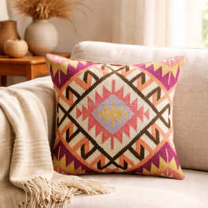 Housse de coussin Kilim tissée à la main avec motif croix héritage pour canapé, décoration intérieure éclaire, globale et vintage - Product Image 4
