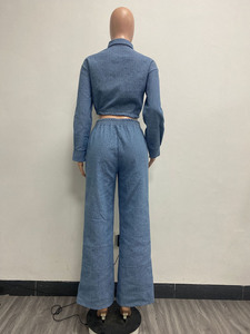 Women Two Piece Set Cropped Button Up Shirt High Waisted <b>Pants</b> Dot Pattern Casual Tracksuit Full Sleeve Loose Fit Spring Outfit - Product Image 4