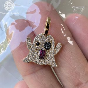 Charm_Jewells Pendentif fantôme en argent 925 plaqué or 18 carats avec yeux en moissanite, breloque mignonne de dessin animé, style hip-hop unisexe pour usage quotidien - Product Image 1