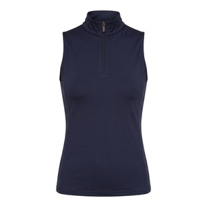 2026 <b>Women's</b> <b>Navy</b> <b>Blue</b> Sleeveless Zip Up Vest Solid Color Quarter Zip Polo <b>Top</b> Breathable Horse Riding Wear - Product Image 1