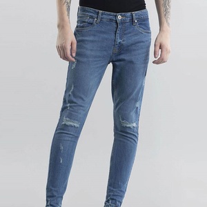 กางเกงยีนส์ผู้ชายขายส่ง MOQ ต่ำ กางเกงยีนส์สีน้ำเงิน กางเกงขาดทรงสลิมฟิต กางเกงเดนิมทรงดินสอ กางเกงยีนส์ลำลองสำหรับผู้ชาย - Product Image 4