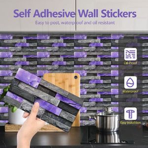 24 Fogli Adesivi Murali in PVC Effetto Marmo Lucido Viola, Impermeabili e Anti-olio, Piastrelle Adesive Peel-and-Stick per Rivestimenti e Pareti in Mattoni - Product Image 1