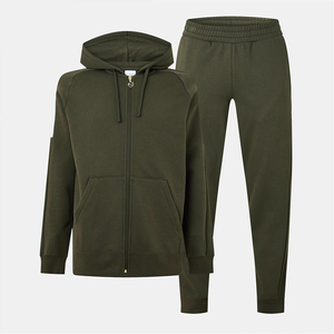 Conjunto de Sudadera con Capucha y Pantalones Deportivos Verde Oliva con Logotipo Personalizado al por Mayor, Sudadera con Cierre Completo para Hombre, Corte Ajustado, Traje Deportivo de Felpa Gruesa de 400 GSM - Product Image 2