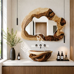 Un espejo hecho de madera de suar combinado con un lavabo embellece el rincón de tu hogar. - Product Image 2