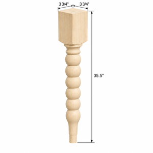 Solid Wood Table Leg Unfinished Solid Wood Turned Table Legs with Square Top 35.5 Inch Decorative Dining Table Legs - Product Image 2