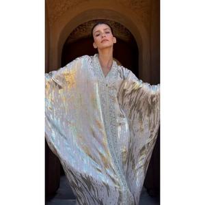 Trending Design Handmade High Quality Oversized <b>Kaftan</b> V-neckline Collar <b>Kaftan</b> Made From Iridescent Silk For Women - Product Image 6