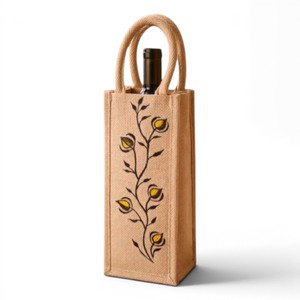 Handcrafted Jute Wine <b>Bottle</b> <b>Bag</b> with Embroidery | Eco-Friendly Gift, Beverage & <b>Bottle</b> Carry <b>Bag</b> - Product Image 3