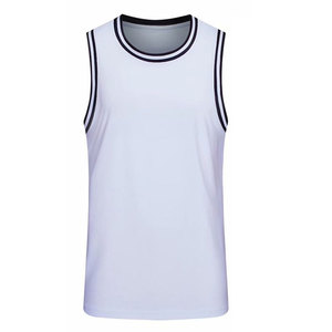Maillots de basket en gros 100% polyester anti-humidité pour hommes, maillot sans manches blanc à col ras du cou, vêtements de sport d'équipe - Product Image 1