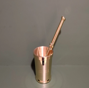 Elegant flared rim brass mortar pestle set with solid wide base for traditional spice crushing, available at wholesale prices. - Product Image 2