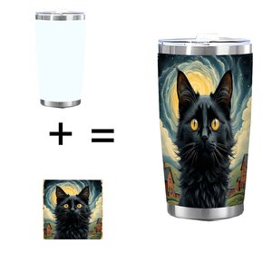 Gobelet isotherme en acier inoxydable 20 oz à double paroi avec motif chat - Product Image 1