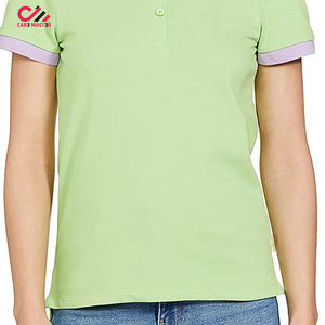 Polo à manches courtes pour femme, couleur unie, tricoté, style décontracté avec bordure et col à carreaux à l'intérieur - Product Image 5