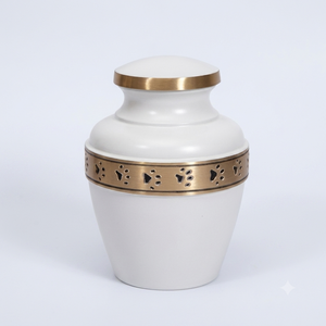 White Brass Pet Cremation <b>Urn</b> Gold Paw Band Memorial Keepsake Ash Holder Handcrafted Funeral <b>Urns</b> for Dogs <b>Cats</b> Wholesale - Product Image 3