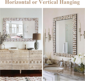 Espejo de Pared Rectangular de Mosaico Beige Marrón Hecho a Mano con Marco de Azulejos Geométricos de Vidrio, Elegante Espejo de Baño para un Toque de Lujo - Product Image 6