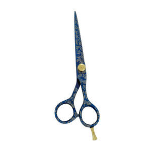 Ciseaux de coiffure professionnels SIGAL MEDCO, couleur bleue, vis dorée, acier inoxydable de qualité supérieure, pour droitiers, manche moyen - Product Image 4
