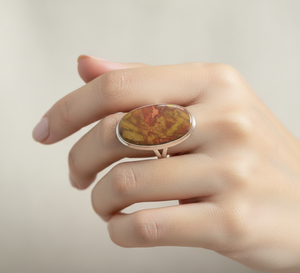 Bague en Agate Naturelle du Maroc pour Femme, en Argent Sterling 925 Plaqué Or Rose et Or Jaune, avec Pierre Précieuse Ovale, Bijou pour Elle - Product Image 4