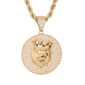 Collar con Colgante de Cabeza de León Chapado en Oro para Hombre, Diseño de Corona con Diamantes, Joyería Hip Hop - Product Image 4