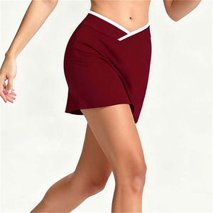 Jupe de tennis taille haute évasée pour femme avec taille croisée en V contrastante pour les sports de plein air et le fitness - Product Image 5