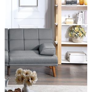 Divano Letto Regolabile Trapuntato in Polifibra Blu Grigio con Gambe in Legno Massello, Divano Comfort per Soggiorno - Product Image 2