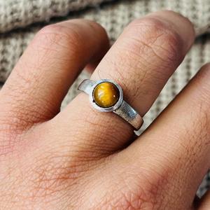 Boho Tiger Eye Gemstone Brass <b>Ring</b> with Bezel Setting Silver Plated Solitaire <b>Statement</b> Wholesale <b>Ring</b> for Women - Product Image 6