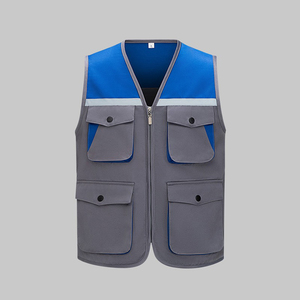 Gilet de travail bleu gris pour hommes, col en v, avec fermeture éclair et poches, vêtements d'extérieur décontractés respirants, coupe régulière, printemps - Product Image 1