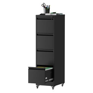 Armadio Verticale in Metallo a 4 Cassetti con Serratura, 45 cm di Profondità, Nero, per Casa e Ufficio, con Ruote - Product Image 3