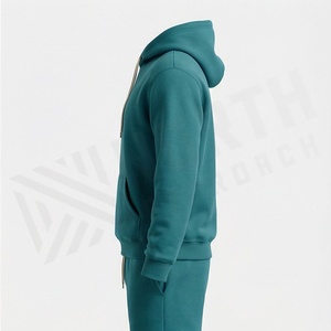 Ensemble de survêtement décontracté pour homme, vert sarcelle, à capuche, imprimé géométrique, manches longues, 100 % coton, poids moyen, pour l'automne - Product Image 3