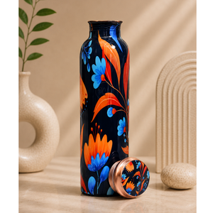 Copper Water Bottle With <b>Green</b> <b>Velvet</b> Wrap Vintage Design Portable Drinkware With Lid - Product Image 2